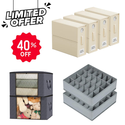 4 Bed Sheet Organizers + 2 Multi-Use Storage Bags + 2 Sock Drawer Organizers